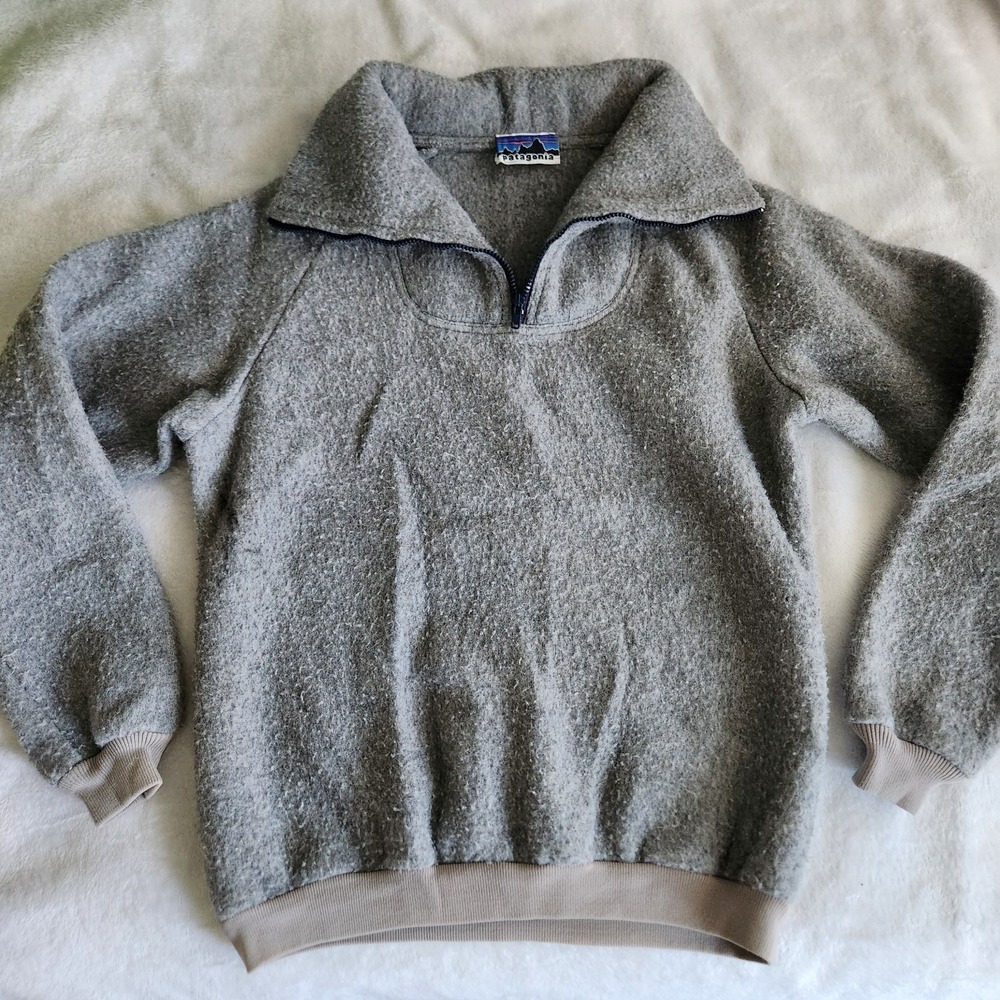 1970s Vintage Patagonia Fleece Jacket 1/4 Zip Pullover RARE Gray Size Medium